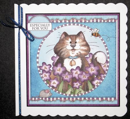 Smiley Cat With Purple Flowers by Marion Kimberley-Scott