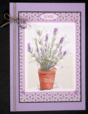 LAVENDER POT: A5 Floral Quick Card WIth Optional Decoupage, 10 sentiment tags & Commercial Use by Marion Kimberley-Scott
