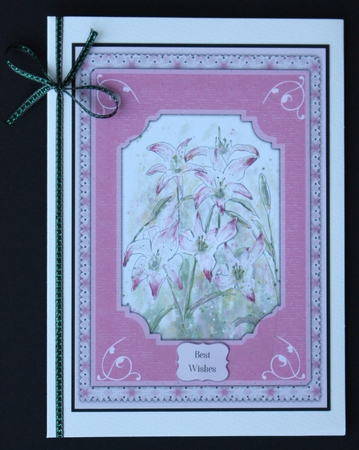 STARGAZER LILIES: A5 Pink Floral Topper With Lily Decoupage, 12 Sentiment Tags & Commercial Use by Marion Kimberley-Scott