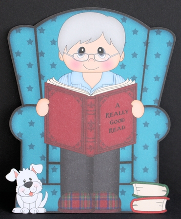 3D Shaped Card  Kit - Cute Little Old Man reads a Good Book  by Marion Kimberley-Scott