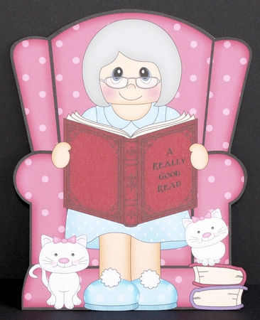 3D Shaped Card  Kit - Cute Little Old Lady reads a Good Book  by Marion Kimberley-Scott