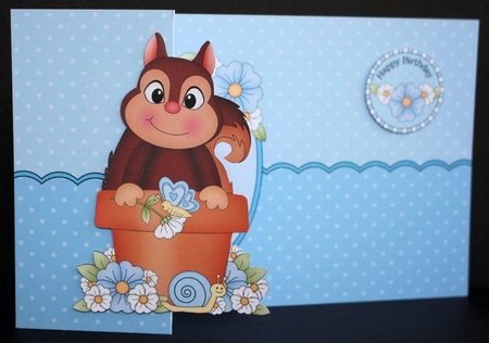 3D Shaped No-Hole Fold Back Card Kit - Flowerpot Friends - Cute Little Squirrel Scamp  by Marion Kimberley-Scott