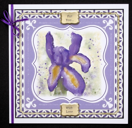 PURPLE IRIS: 7x7 4 Sheet Mini Kit With Decoupage, Insert, 10 Sentiment Tags, Bonus Gift Tag, Background Paper & Commercial Use by Marion Kimberley-Scott