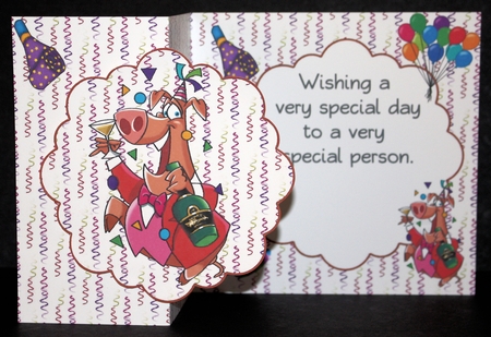 Happy pig celebrates by Marion Kimberley-Scott