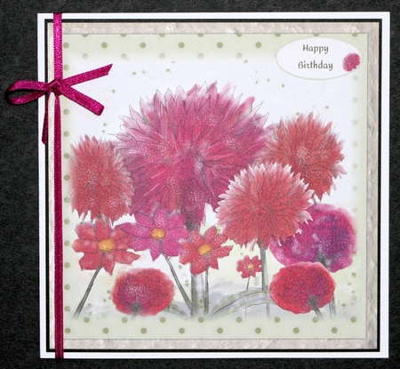 DAHLIAS: 8x8  Floral Topper With Optional Dahlia Decoupage, 4 Sentiment Tags and Commercial Use by Marion Kimberley-Scott