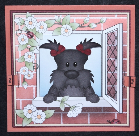 3D Animated Moveable Wobble Head Card Kit - Through the Window Maisie Scottie Dog by Marion Kimberley-Scott