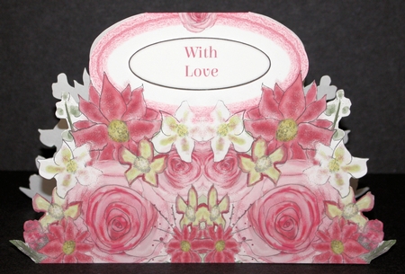 PINK FLORAL HANDBAG-SHAPED CARD:With Decoupage, 3 Sentiment Tags, & Commercial Use by Marion Kimberley-Scott
