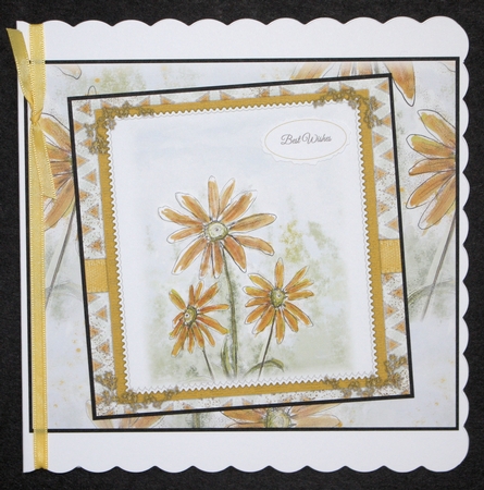 YELLOW DAISIES: 7x7 Uplifting Quick Card With 9 Sentiment Tags & Decoupage by Marion Kimberley-Scott