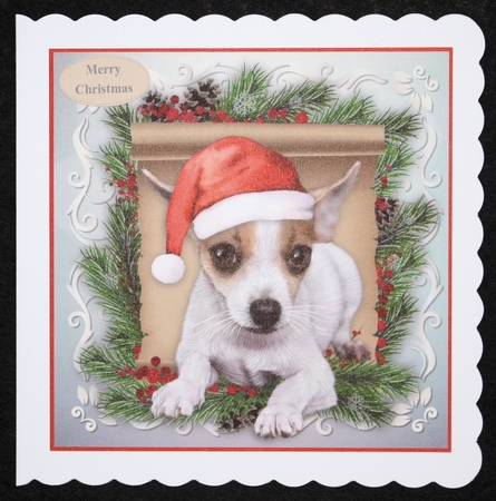 Gorgeous Christmas Puppy In Santa Hat 8x8 by Marion Kimberley-Scott