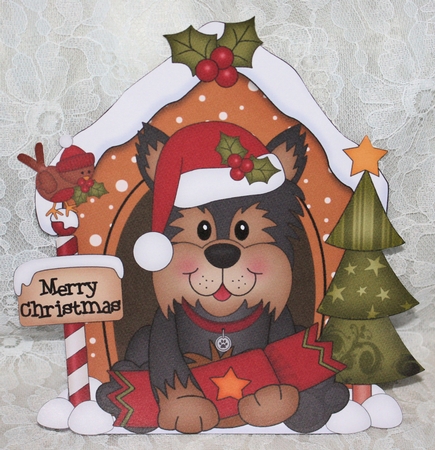 3D Shaped Christmas Kennel Card Kit - Little Yorkie Dog by Marion Kimberley-Scott
