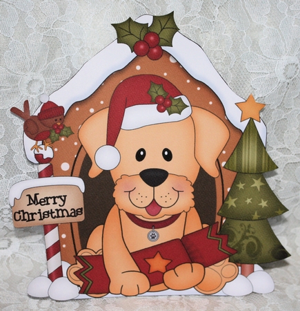 3D Shaped Christmas Kennel Card Kit - Little Golden Labrador Dog by Marion Kimberley-Scott