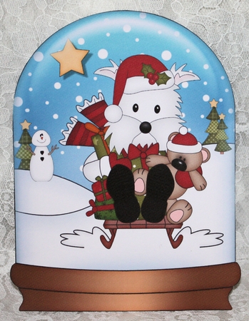 3D Shaped Christmas Snow Globe Card Kit - Little Westie Dog by Marion Kimberley-Scott