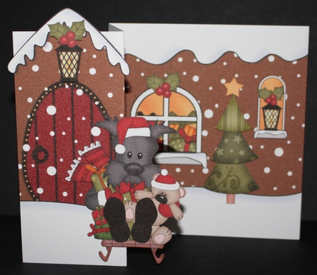 3D Shaped No-Hole Fold Back Christmas Card Kit - Little Scottie Dog by Marion Kimberley-Scott
