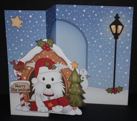 Shaped No-Hole Fold Back Christmas Kennel Card Kit - Little Westie Dog by Marion Kimberley-Scott