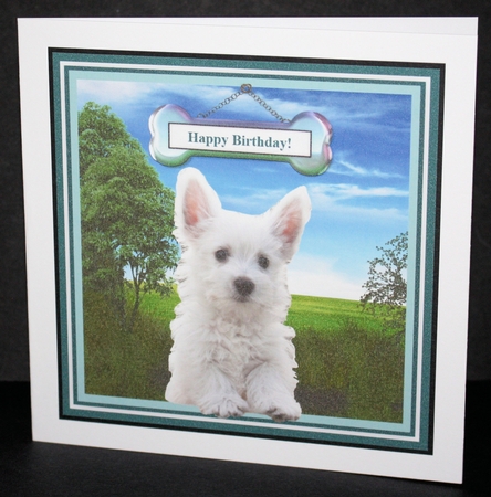 Westie West Highland Puppy Dog & Bone 6 x 6 Card To[[er & Decoupage by Marion Kimberley-Scott