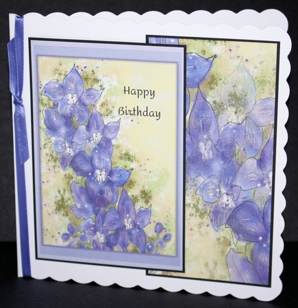 DELPHINIUMS: 4x6 Birthday Floral Topper with Decoupage by Marion Kimberley-Scott