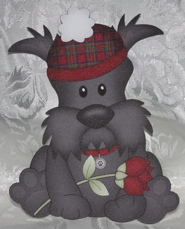 3D Shaped Card Mini Kit - Cute Romantic Scottie Dog has a Rose by Marion Kimberley-Scott