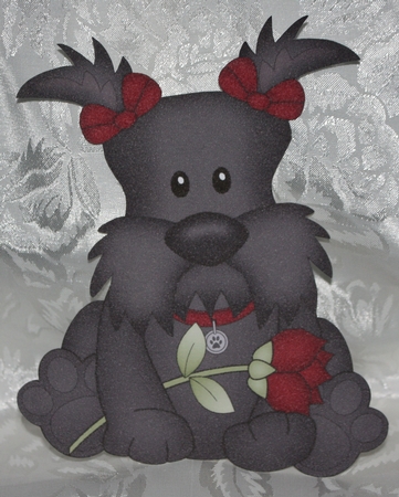 3D Shaped Card Mini Kit - Cute Romantic Scottie Dog has a Rose by Marion Kimberley-Scott