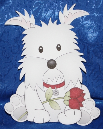 3D Shaped Card Mini Kit - Cute Romantic Westie Dog has a Rose by Marion Kimberley-Scott