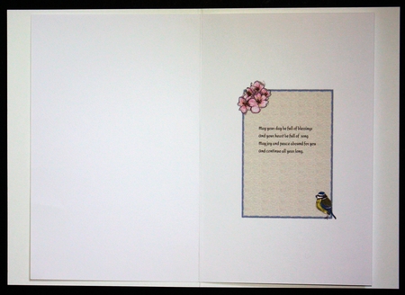 3 BLUE TIT & BLOSSOM INSERTS: 1 Blank, 2 With Verse, Plus Bonus Gift Tag by Marion Kimberley-Scott