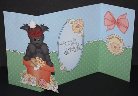 3D Shaped No-Hole Fold Back Card Kit - Flowerpot Friends - Little Scottie Dog Hamish by Marion Kimberley-Scott