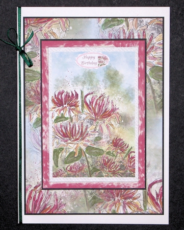 HONEYSUCKLE: A5 Birthday  Quick Card With 10 Sentiment Tags by Marion Kimberley-Scott