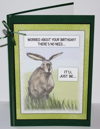 HARE TODAY & GONE TOMORROW: Funny 5x7 Birthday Quick Card & Insert, With Decoupage by Marion Kimberley-Scott