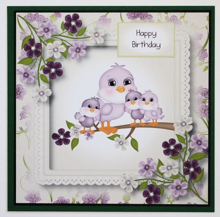 Mummy & 3 Baby Birds - mothers day or birthday 8x8 by Marion Kimberley-Scott