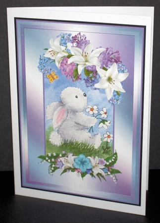 Rabbit Butterfly and flowers, card topper with floral decoupage by Marion Kimberley-Scott
