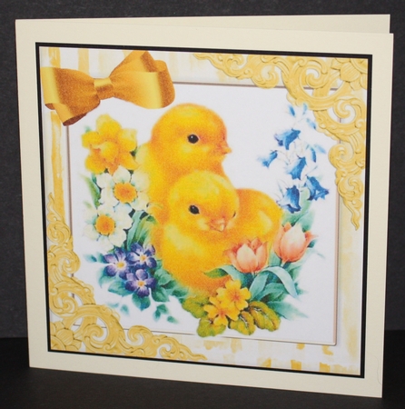 cute little yellow chicks with flower and striped frame 7x7 by Marion Kimberley-Scott