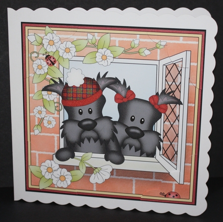8 x 8 Scalloped Corner Topper - Through the Window - Scottie Dogs by Marion Kimberley-Scott