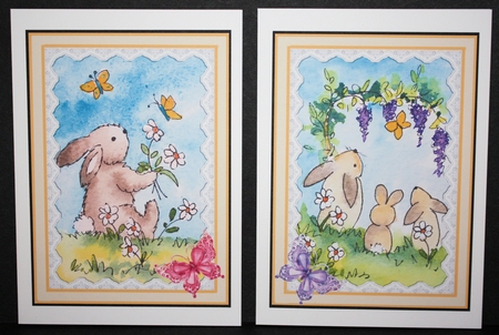 Rabbits and Butterflies Two card toppers by Marion Kimberley-Scott