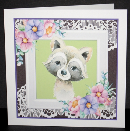 Cute badger in watercolour with flowers/lace 7x7 by Marion Kimberley-Scott