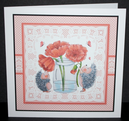 Cute hedgehogs playing in the poppies by Marion Kimberley-Scott