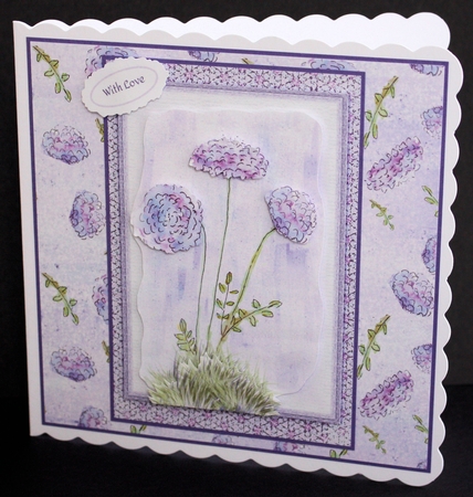 PURPLE FLORAL QUICK CARD: 4x6 Thank You/Birthday/Other Occasion Card, With Decoupage & 5 Sentiment Tags by Marion Kimberley-Scott
