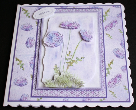 PURPLE FLORAL QUICK CARD: 4x6 Thank You/Birthday/Other Occasion Card, With Decoupage & 5 Sentiment Tags by Marion Kimberley-Scott