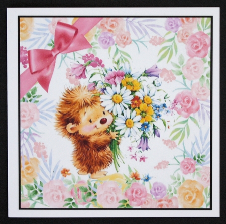 cute little hedgehog with flowers, in flower frame 8x8 by Marion Kimberley-Scott