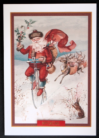 Vintage Christmas Santa on Bike A4 by Marion Kimberley-Scott