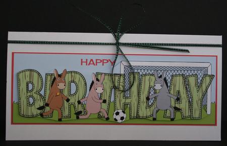 Donkeys Playing Football Birthday Large Dl by Marion Kimberley-Scott