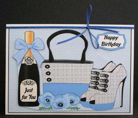 Plaid Handbag, Shoes, Blue Poppies & Bubbly by Marion Kimberley-Scott