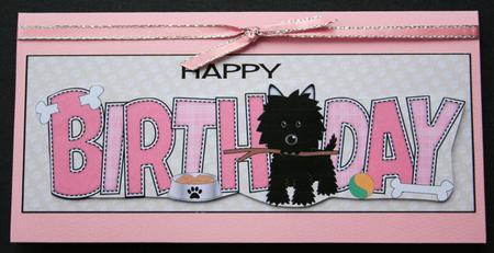 Black Jazz the Dog with Stick Birthday Large Dl 3 by Marion Kimberley-Scott