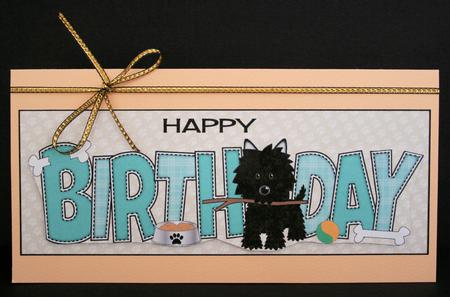Black Jazz the Dog with Stick Birthday Large Dl 2 by Marion Kimberley-Scott