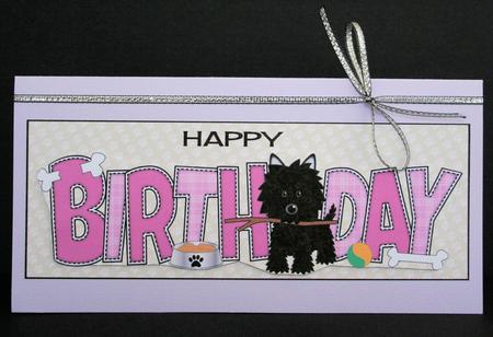 Black Jazz the Dog with Stick Birthday Large Dl by Marion Kimberley-Scott