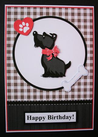 Cute Scottie Dog Gingham Card Front with Decoupage by Marion Kimberley-Scott