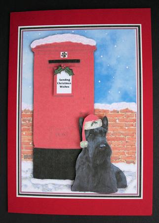 Scottish Terrier Christmas Post Box Scene Decoupage by Marion Kimberley-Scott