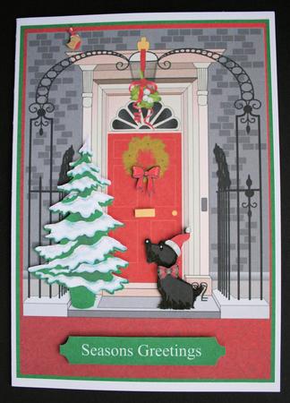 Christmas Door Scene Card Front with Decoupage by Marion Kimberley-Scott