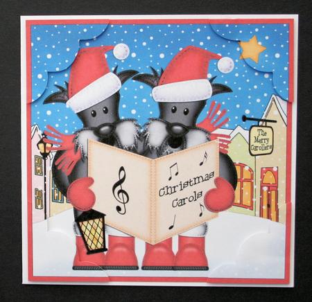 8 x 8 Singing Scottie Dogs Merry Carollers Scalloped Topper by Marion Kimberley-Scott