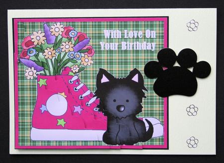 Scotty Dog with Shoe on Tartan by Marion Kimberley-Scott