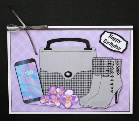 Plaid Handbag, Boots, Purple Flowers & Smartphone by Marion Kimberley-Scott