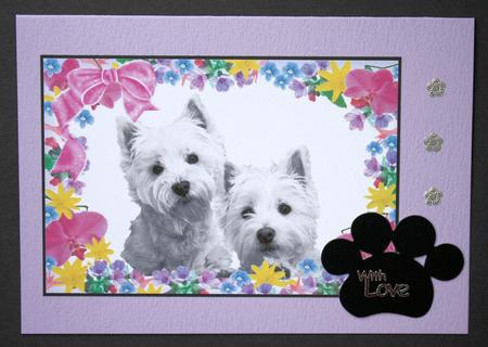 Cute Pair of Westies in Flower Frame with Bow A4 by Marion Kimberley-Scott